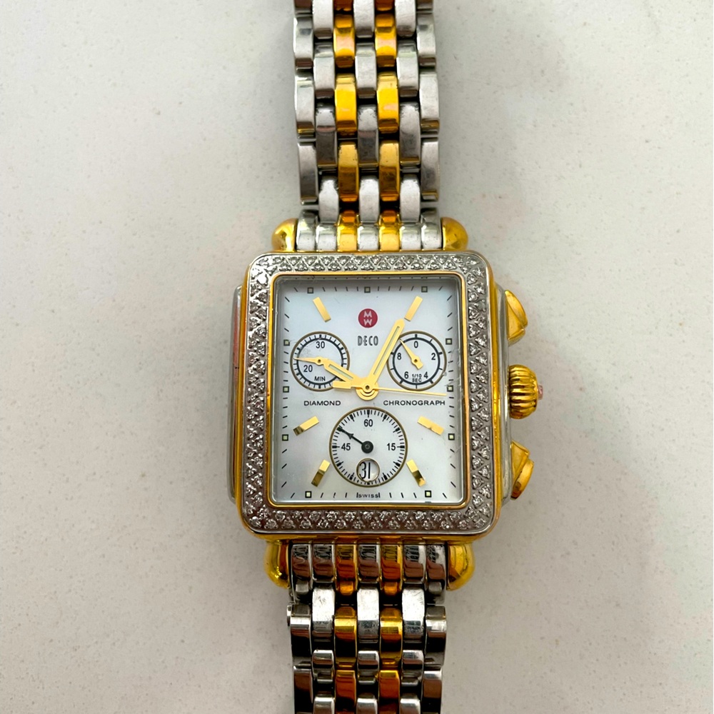 Michele Deco Two-Tone Diamond Bracelet Watch